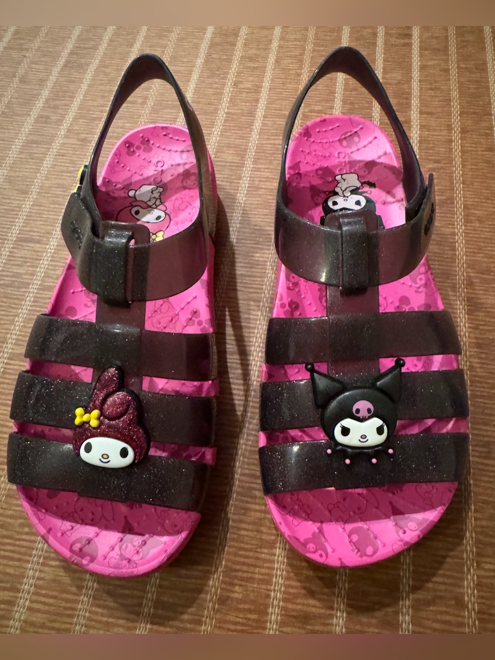 Sanrio Pink & Black Kids' Jelly Sandals with My Melody & Kuromi Charms